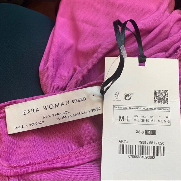 ZARA purple magenta Cinched Asymmetric One Sleeve Dress Sz M/L NWT - Picture 13 of 16
